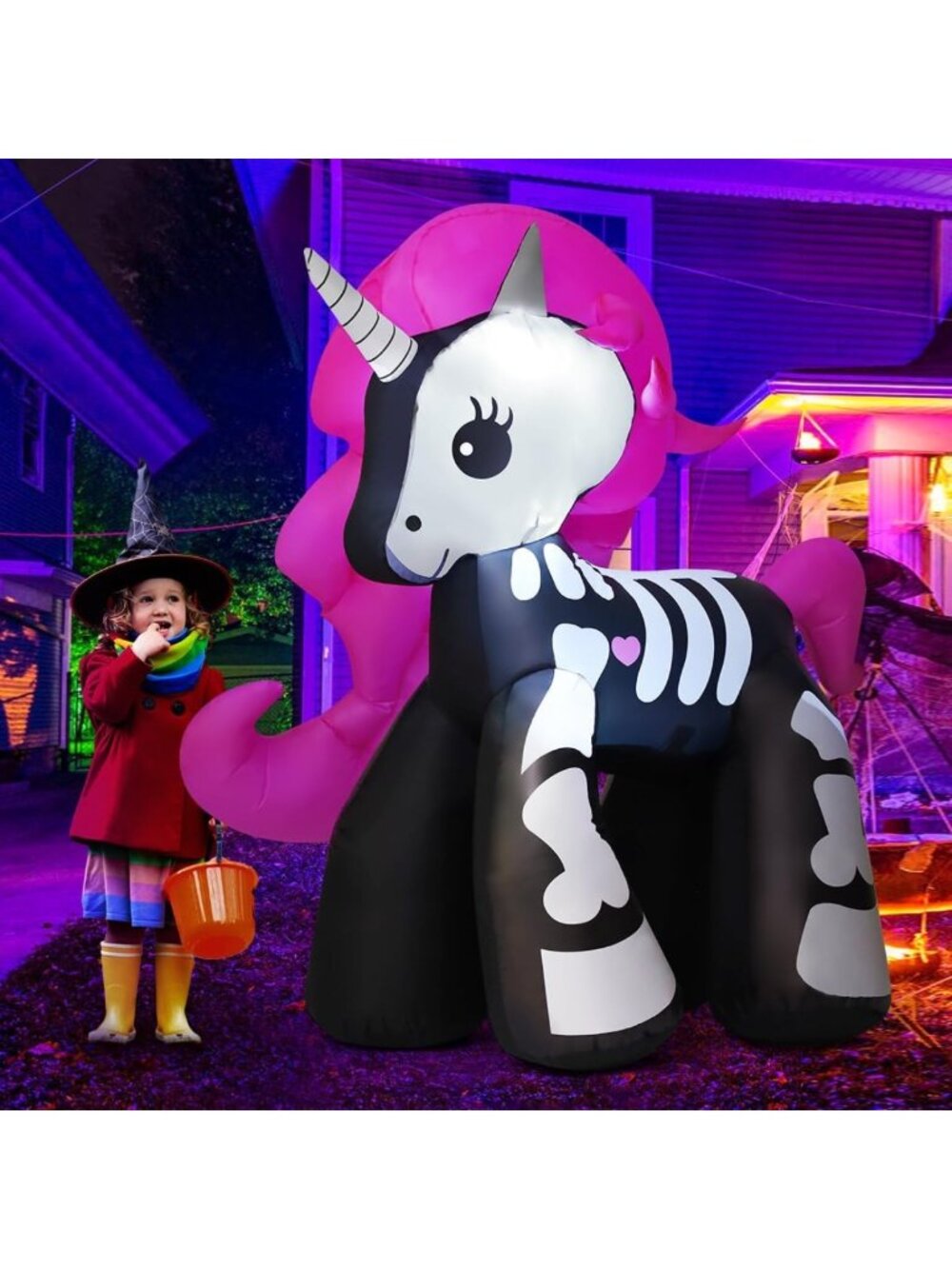 5.2 FT Halloween Unicorn Inflatable Outdoor Decoration with LED Lights - Yard